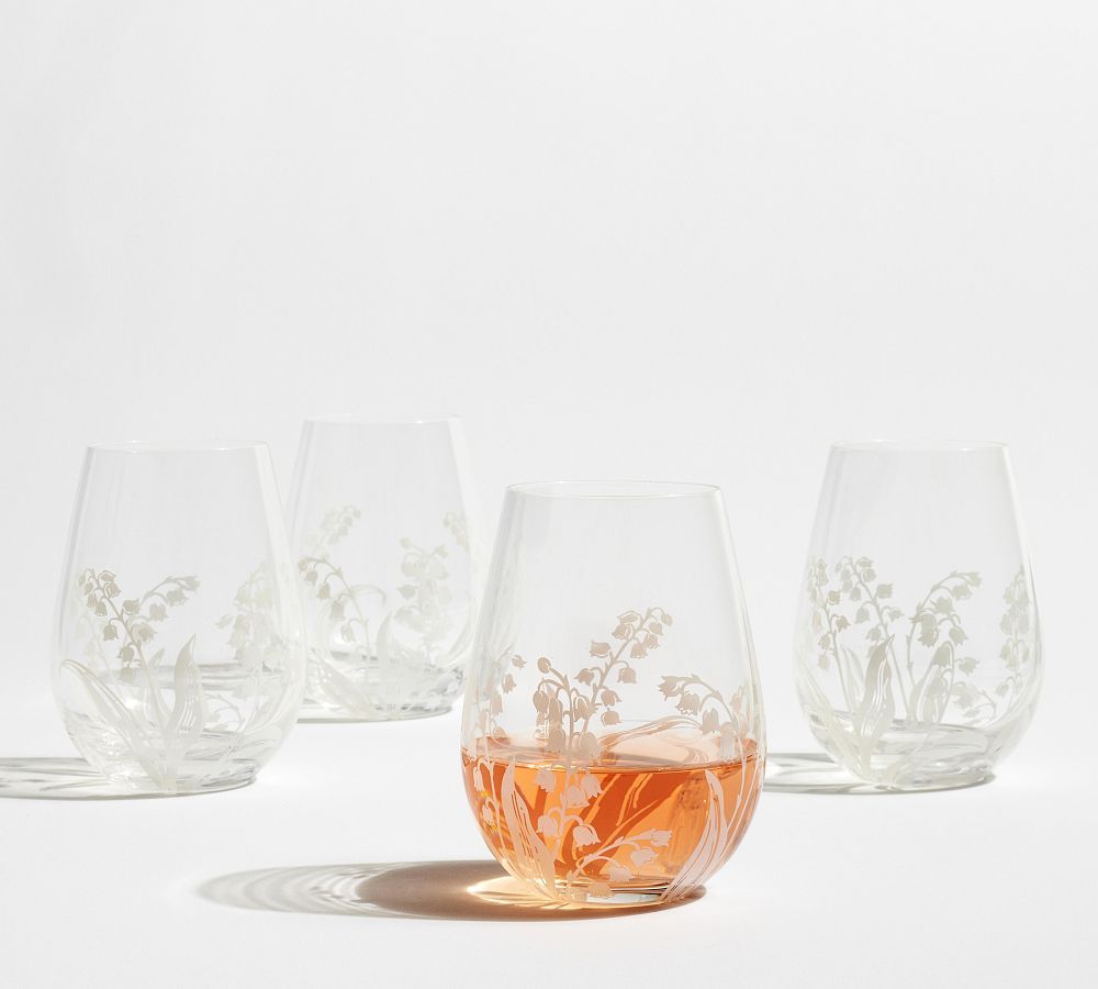 Monique Lhuillier Lily of the Valley Stemless Wine Glasses - Set of 4 | Pottery Barn (US)