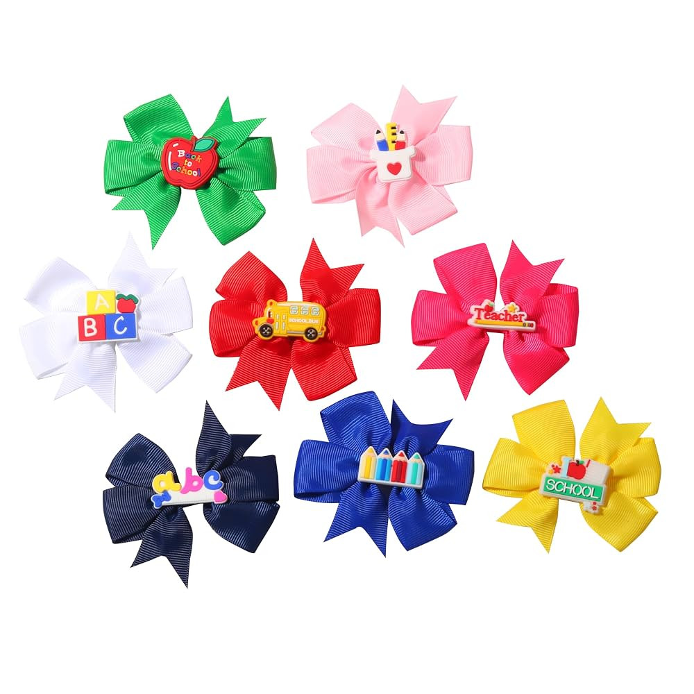 8Pcs Back to School Bow Hair Clips School Bus Pencil Hair Barrettes Grosgrain Ribbon Hair Bows Cl... | Amazon (US)