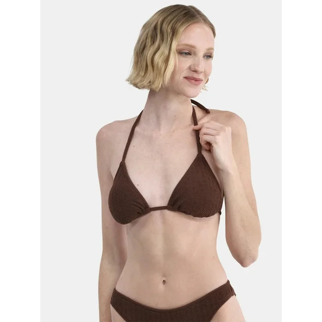 No Boundaries Herringbone Crinkle Triangle Bikini Top, Women's | Walmart (US)