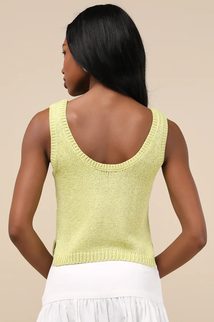 Elevated Staple Lime Green Lurex Cropped Sweater Tank Top | Lulus