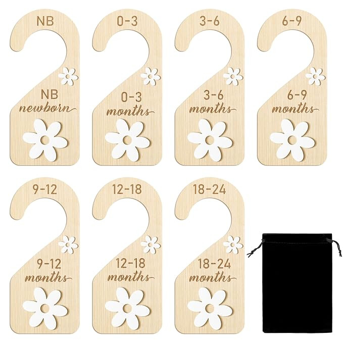 R HORSE Wooden Baby Closet Dividers - 8Pcs Double-Sided 3D Daisy Nursery Closet Organizer Baby Cl... | Amazon (US)