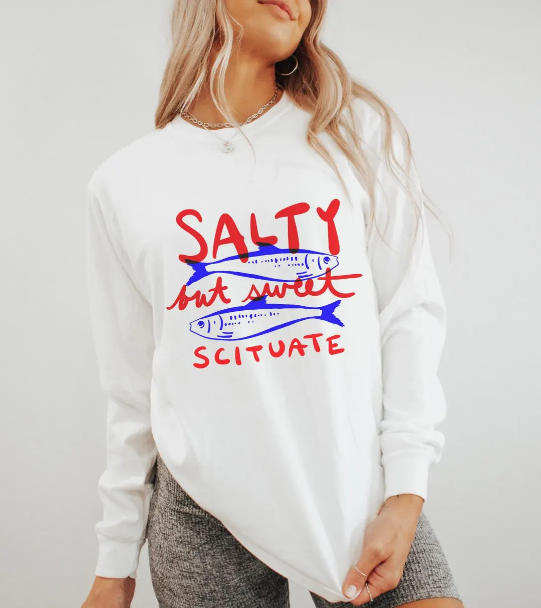 Salty but Sweet Scituatelong Sleeve T-shirt Design Perfect for Beach Lovers Summer Vibes Casual W... | Etsy (US)