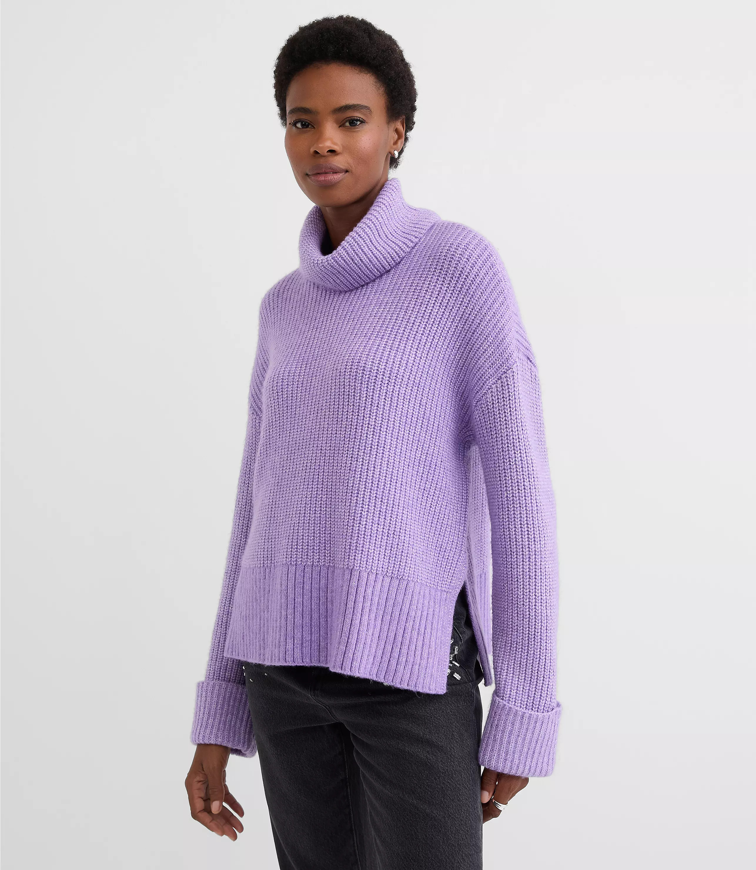 Cuffed Ribbed Mock Neck Sweater | LOFT
