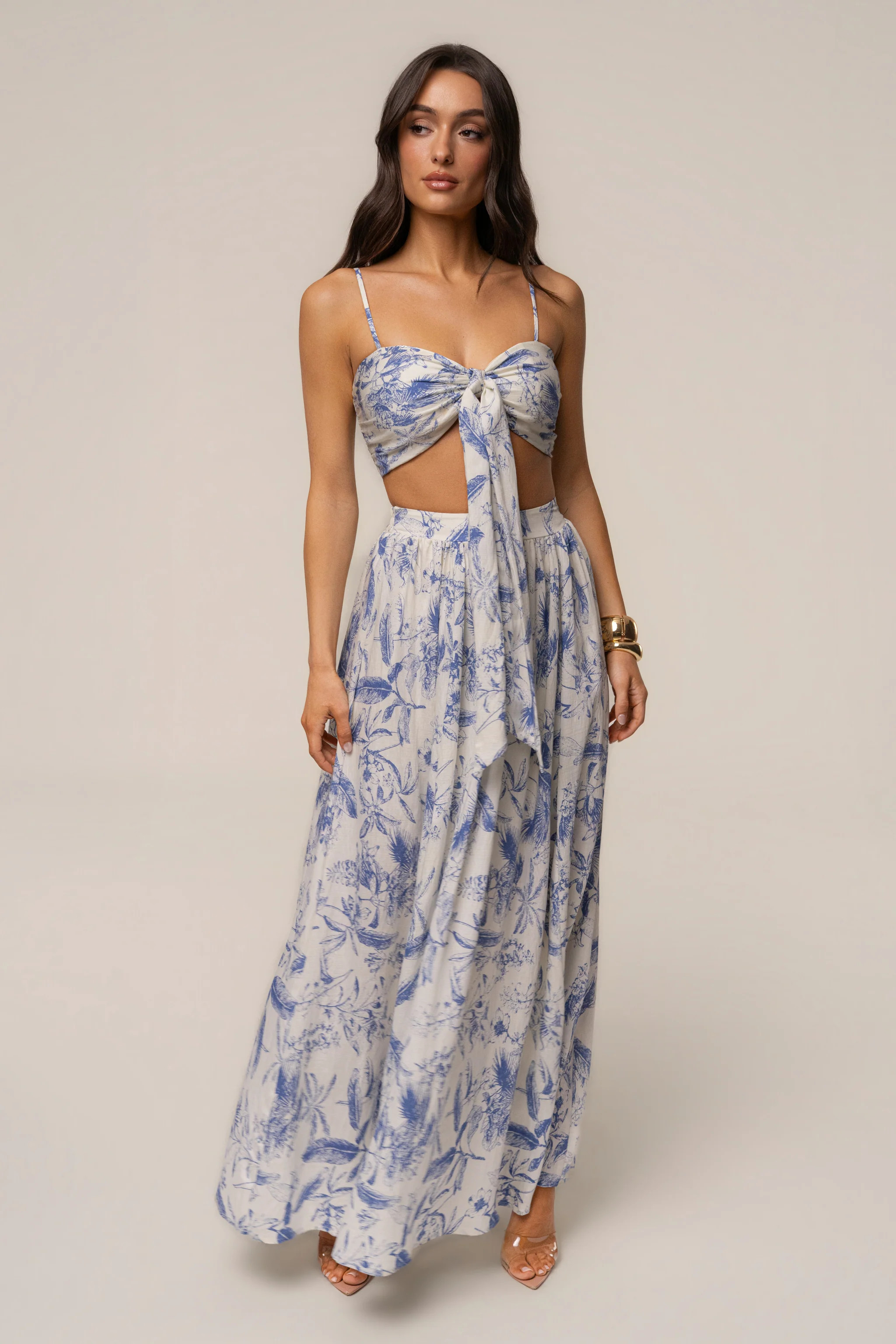 Blue Abstract Blooming Garden Skirt Set | JLUXLABEL US