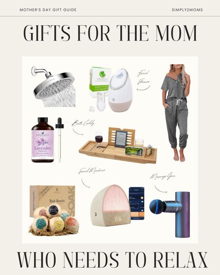 Get your mom what she really wants this Mother’s Day with cozy gifts to help her relax and feel pampered from the comfort of home. Choose from gifts including a shower head, facial steamer, essential oils, bathtub caddy, cozy pajama set, bath bombs, sound machine and alarm clock, and massage gun.

#LTKstyletip #LTKfindsunder100 #LTKGiftGuide