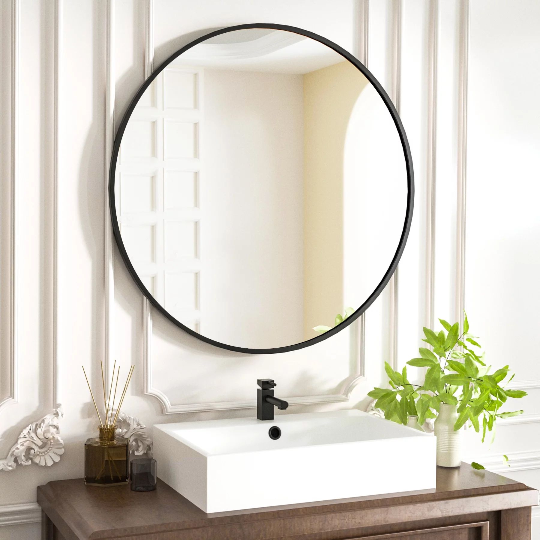 BEAUTYPEAK 30" Wall Mirror Bathroom Mirror Wall Mounted Round Mirror, Black | Walmart (US)