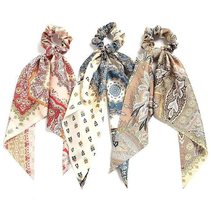 Pack of 3 Girl's Knotted Retro Bow Hair Scrunchies Elastic Bohemia Hair Scarf Paisley Ribbon Hair... | Amazon (US)
