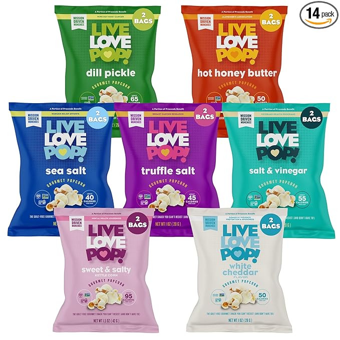 Live Love Pop Variety Pack Flavored Gourmet Popcorn, 1.0 Oz (Pack of 14), Individual Snack Size B... | Amazon (US)