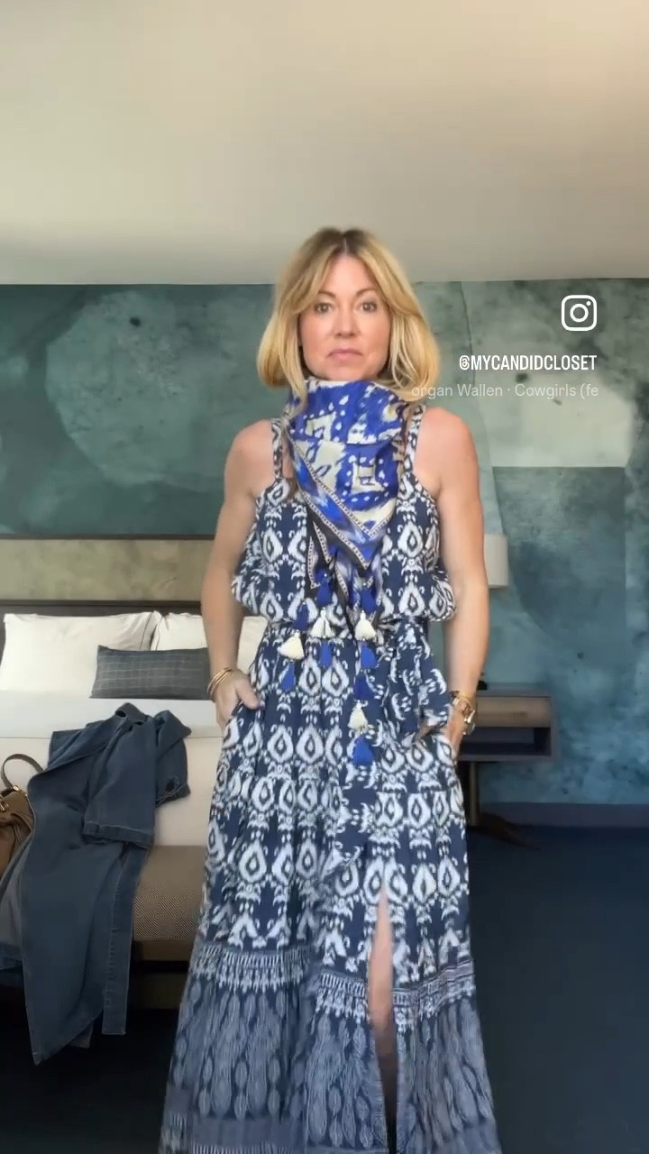 Ikat skirt + tank set + denim trench + scarf + suede flats 

#LTKOver40 #LTKootd