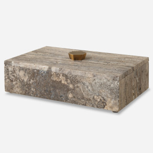Rectangular Natural Travertine Stone Box with Lid - 10 | Christmas Central
