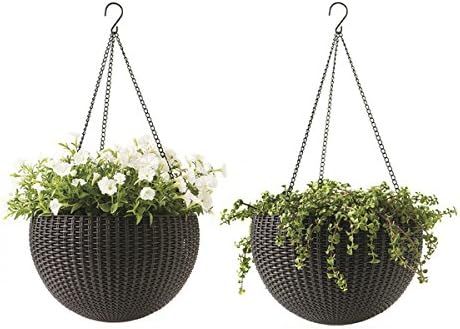 Keter Resin Rattan Set of 2 Round Hanging Planter Baskets for Indoor and Outdoor Plants-Perfect f... | Amazon (US)