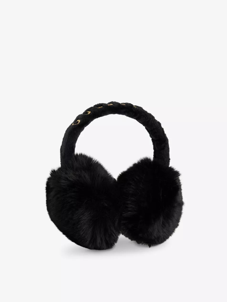 Brand-embroidered faux-fur earmuffs | Selfridges