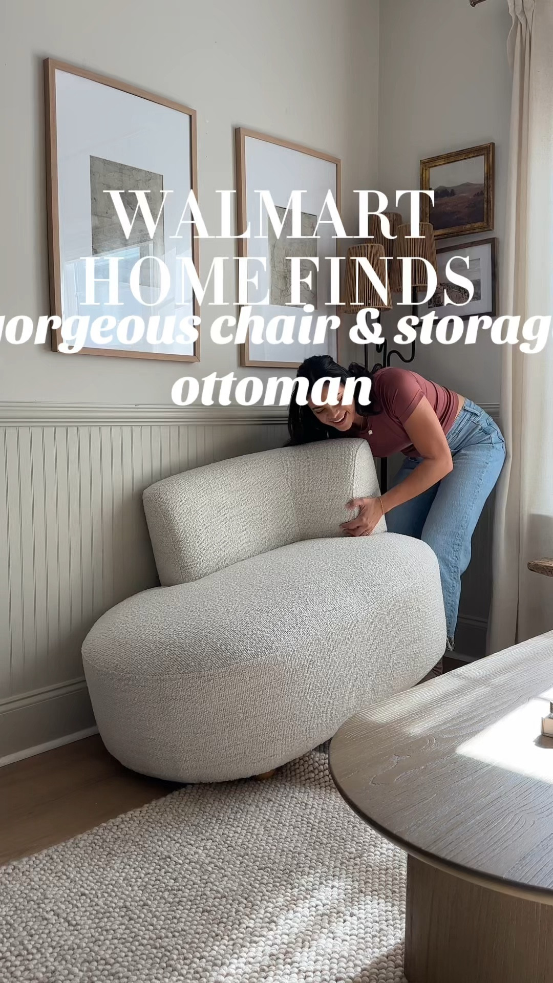 Walmart accent chair and storage ottoman! Chairs boucle chair Walmart find storage chairs pillows accents neutral rugs rug  home decor 

#LTKVideo #LTKSaleAlert #LTKHome