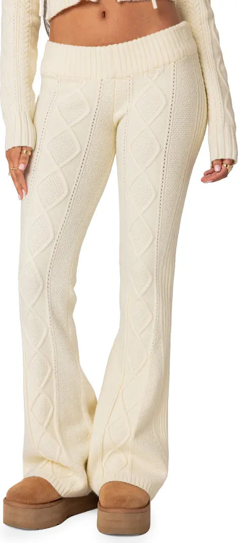 EDIKTED Ray Cable Stitch Knit Flare Sweater Pants | Nordstrom | Nordstrom