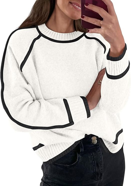 LILLUSORY Women's Chunky Oversized Sweaters Pullover Knit Trendy Outfits Color Block 2024 Winter ... | Amazon (US)