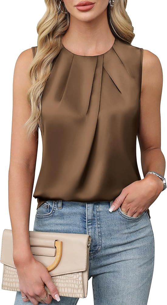 Blooming Jelly Womens Summer Tank Tops Business Casual Outfits Satin Blouse Dressy Work Shirts Sp... | Amazon (US)