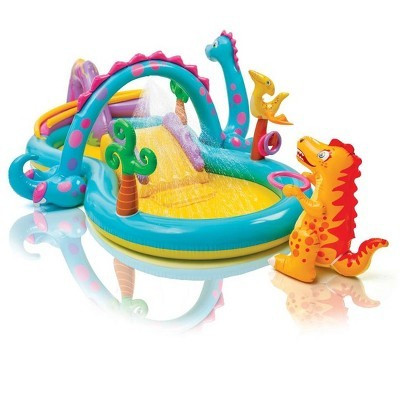 Intex 11ft x 7.5ft x 44in Dinoland Inflatable Kiddie Swimming Pool with Slide, Dino Arch Water Sprayer and Games for Ages 2+ | Target