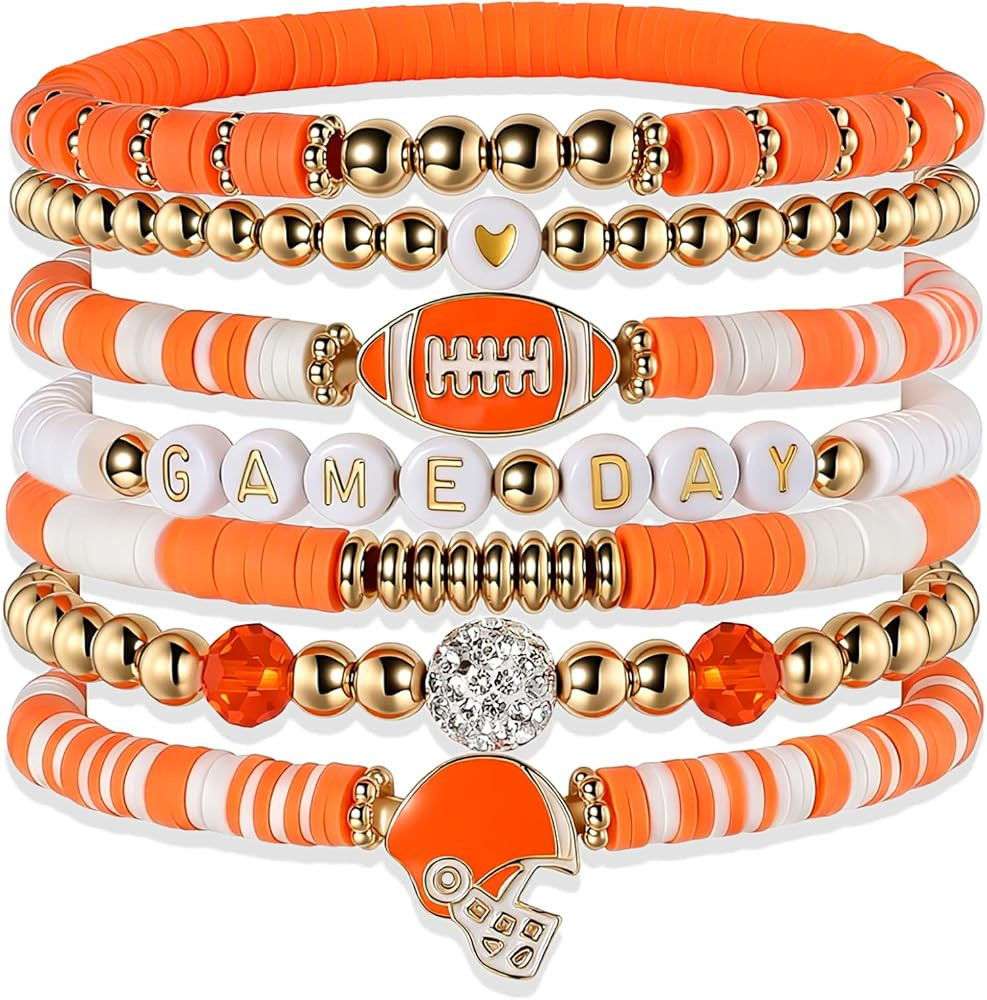 Sporty Chic Bracelets for Women Vibrant Blue White Red Gold Stretch Heishi Clay Beaded Bracelets ... | Amazon (US)