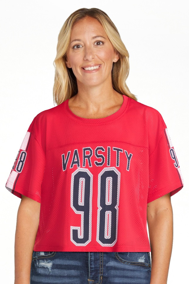 No Boundaries Mesh Cropped Varsity Tee, Women's | Walmart (US)