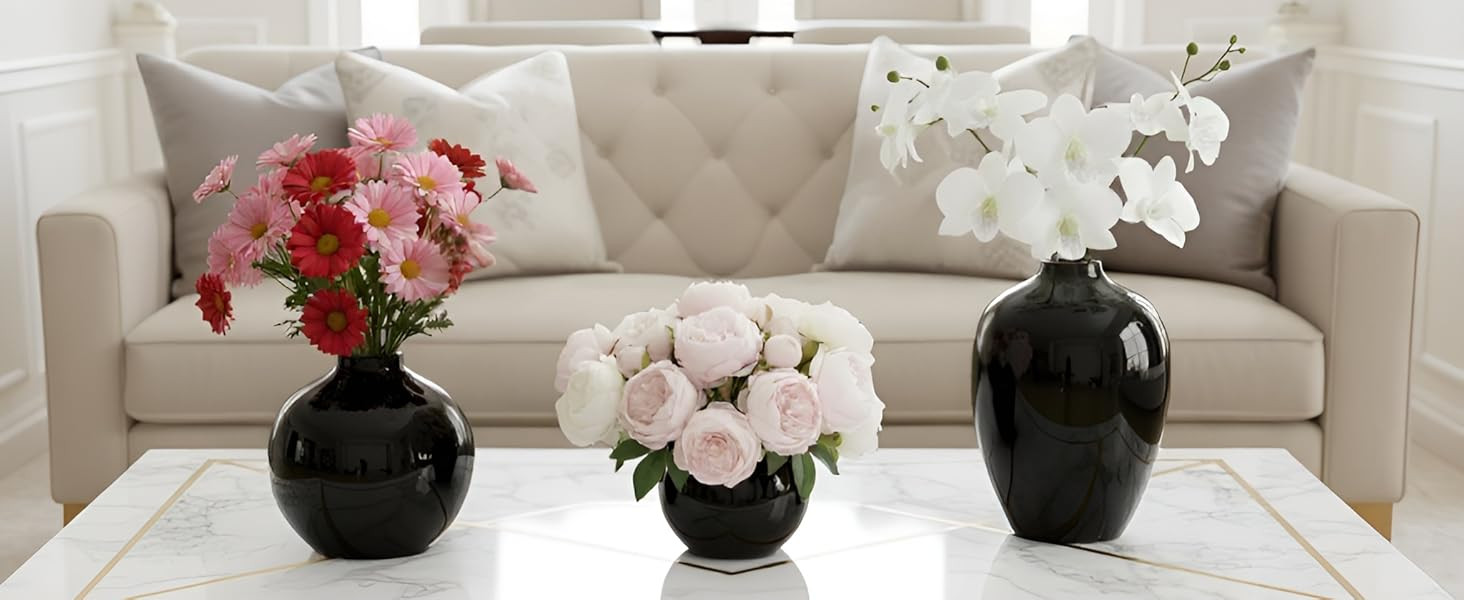 Willowy 10 Inch Glossy Porcelain Vase - Large Black Ceramic Vase, Black Vases for Centerpieces, f... | Amazon (US)