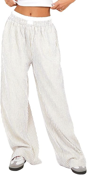 Women Pajama Pants Striped Wide Leg Elastic Waist Lounge Pj Bottoms Sleepwear | Amazon (US)