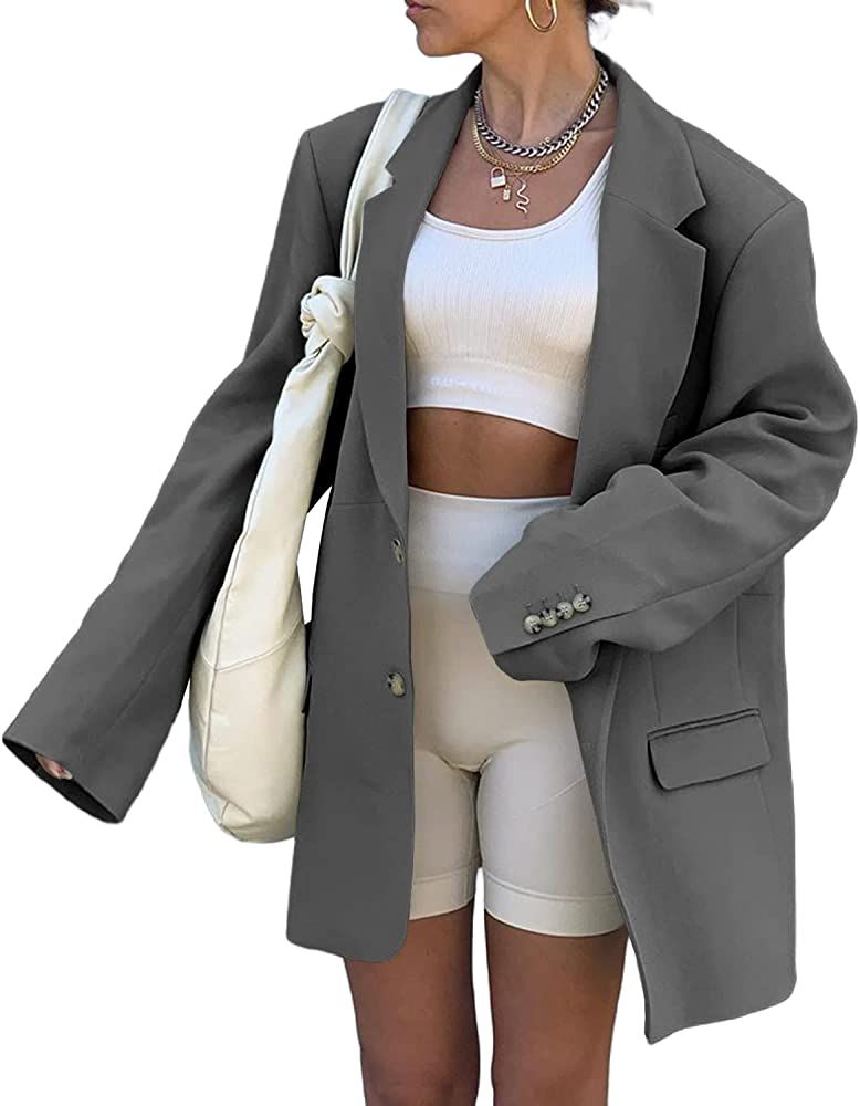 Grlasen Women Casual Elegant Long Sleeve Oversized Lapel Blazers Open Front Solid Work Office Jacket | Amazon (US)