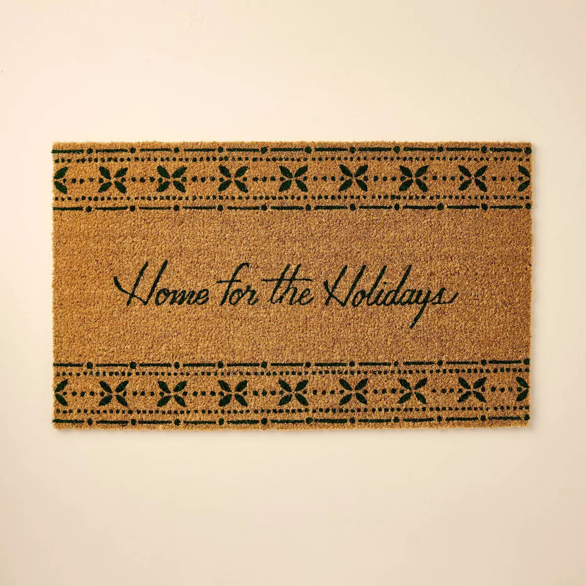 Home for the Holidays Fair Isle Coir Doormat Tan/Green - Hearth & Hand™ with Magnolia | Target