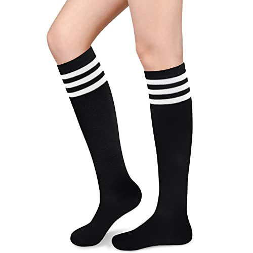 Knee High Socks for Women Knee Socks Tube Socks Women Black and White Striped Socks Referee Socks Women Black Tube Socks | Amazon (US)