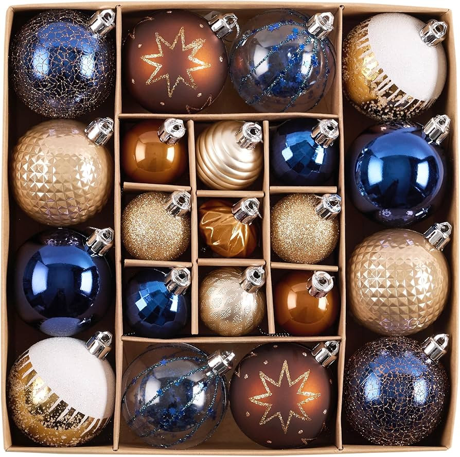 DecorbyHannah Christmas Ornaments Set, 21ct Blue Copper Gold Ornaments for Christmas Tree Decorat... | Amazon (US)