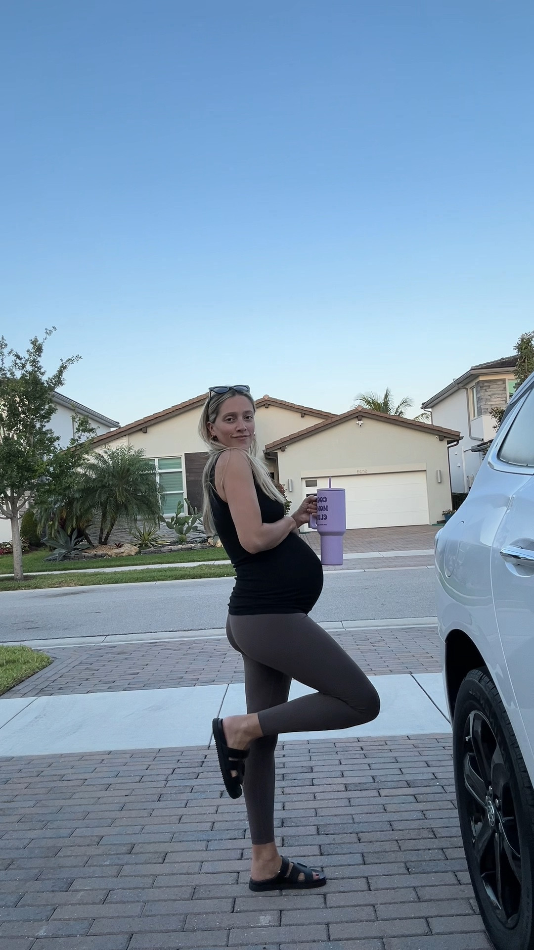 33 weeks preg pre-k drop off OOTD. It’s a little chilly here in south Florida this morning (bless!) so I got to pull out my fav maternity leggings 🫶🏼 size XS leggings & small tank. Large in the nursing bra- also a fav! 

Maternity outfit | bump OOTD | baby bump | maternity leggings 

#LTKstyletip #LTKbump