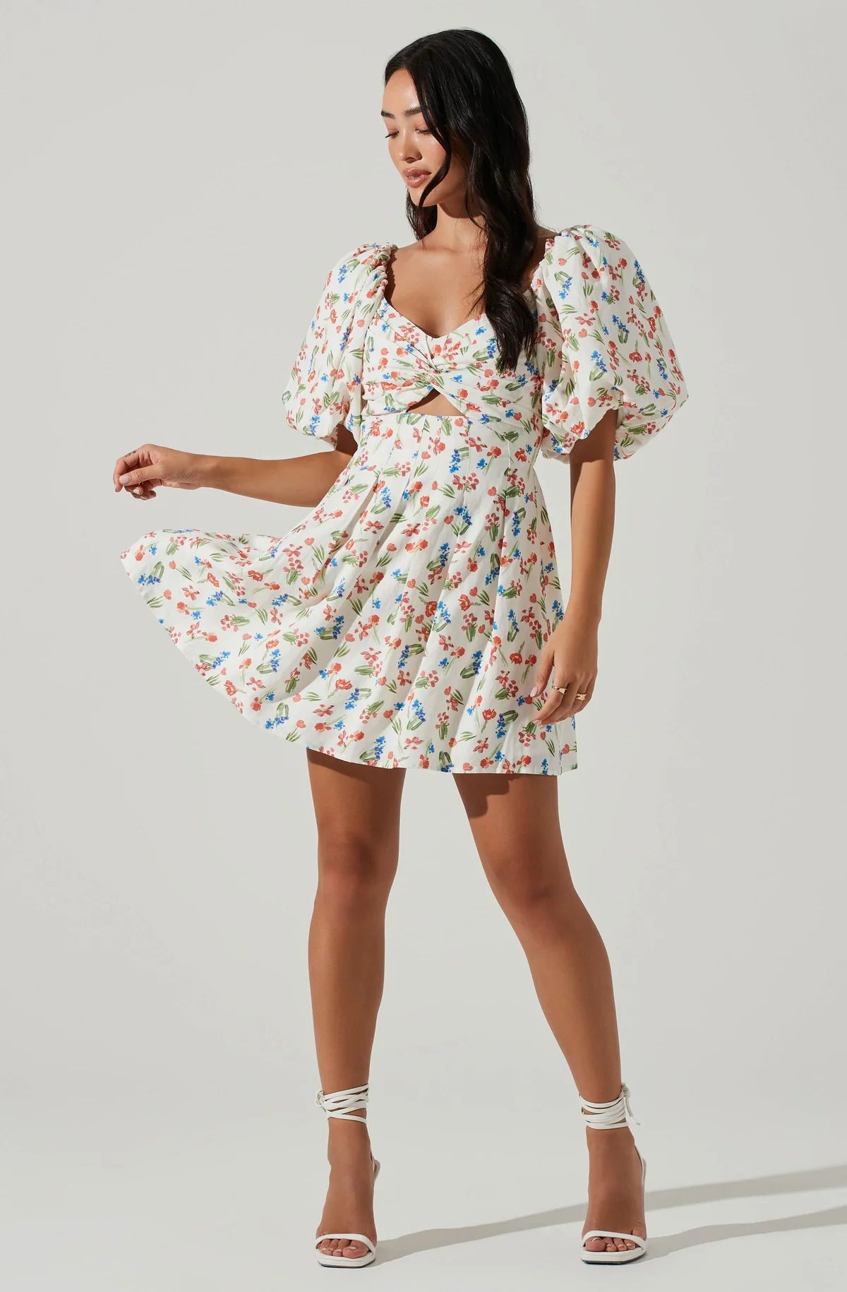 Serilda Cutout Puff Sleeve Floral Mini Dress | ASTR The Label (US)
