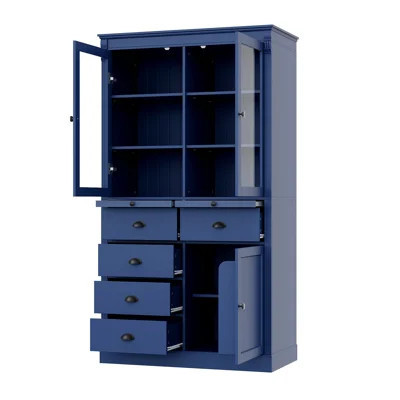 Vintage 72''H Kitchen Pantry, 40''X20'' Widen Display Storage Cabinet With Glass Doors, Coffee Bar Cabinet With Drawers, Serving Trays And Shelves For | Wayfair North America