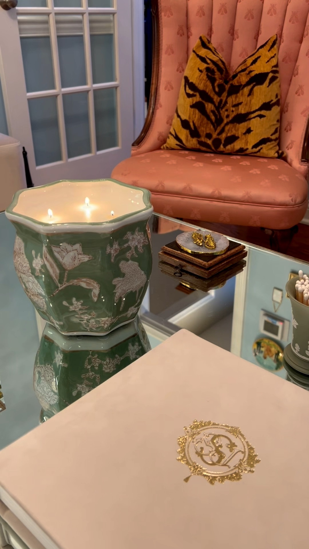 Martha Stewart Chinoiserie candle linked . Robe is from Weezie towels - I went up a size to a large to have extra room. Sitting room furniture linked below as well. 

TikTok - home decor - grandmillennial- preppy aesthetic - chinoiserie chic - classic home decor - living room - family room - candle - little design co - tiger pillows - down pillows - sitting room - coffee table - chess table 

#LTKStyleTip #LTKHome #LTKSeasonal