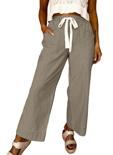 Acelitt Women Elastic Waist High Striped Pants, S-XXL | Amazon (US)