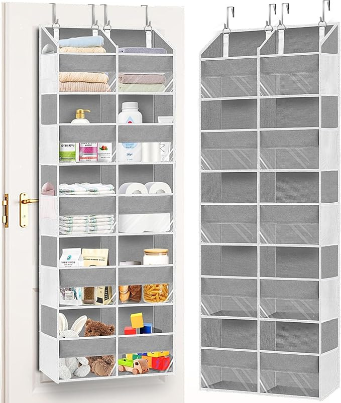 Over The Door Organizer, 5-Tier Extra Large Behind Door Storage with 10 Big Front & 10 Mesh Pocke... | Amazon (US)