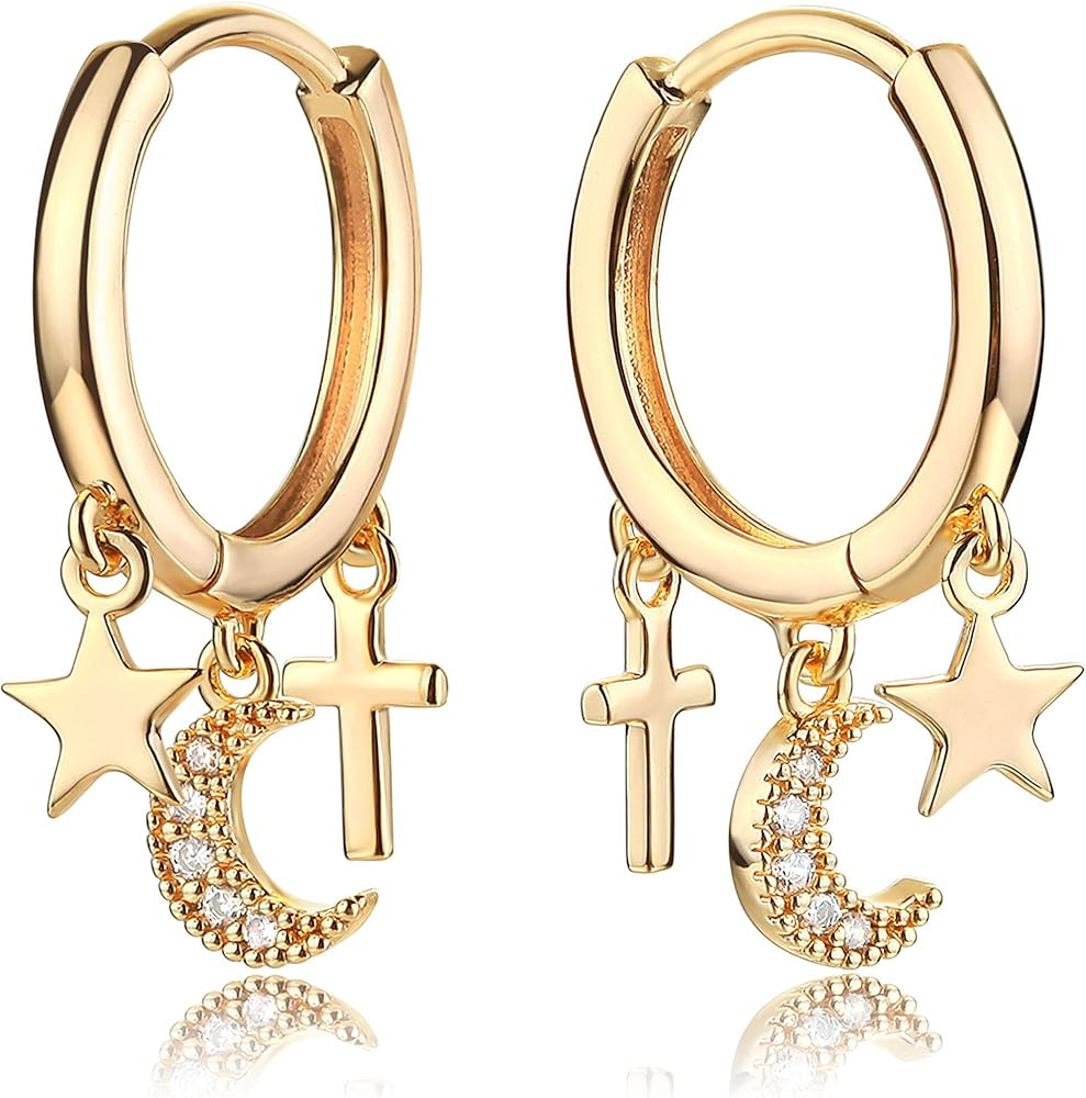 Gold Tassel Moon Star Cross Huggie Earrings | Amazon (US)