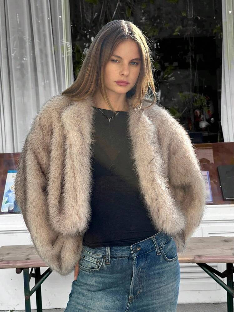 SHEIN EZwear Women's Long Sleeve Simple Fluffy Cardigan Sweater In Fall/Winter | SHEIN