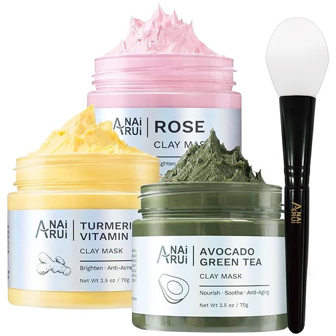 ANAI RUI Turmeric Vitamin C Clay Mask -Rose Facial Mask –Avocado Green Tea Mud Mask,Facial Mask... | Amazon (US)