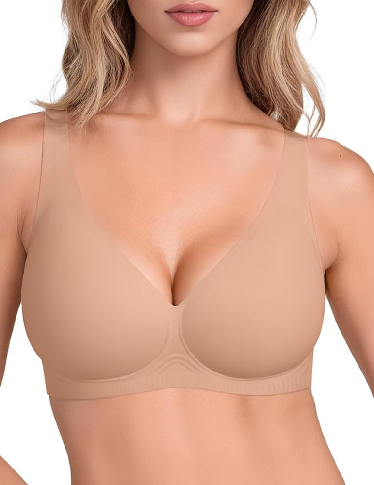 Vertvie 2026 Womens Wireless Jelly Bras Push Up Cup-Engineered Support Deep V Lift Bra Seamless N... | Amazon (US)