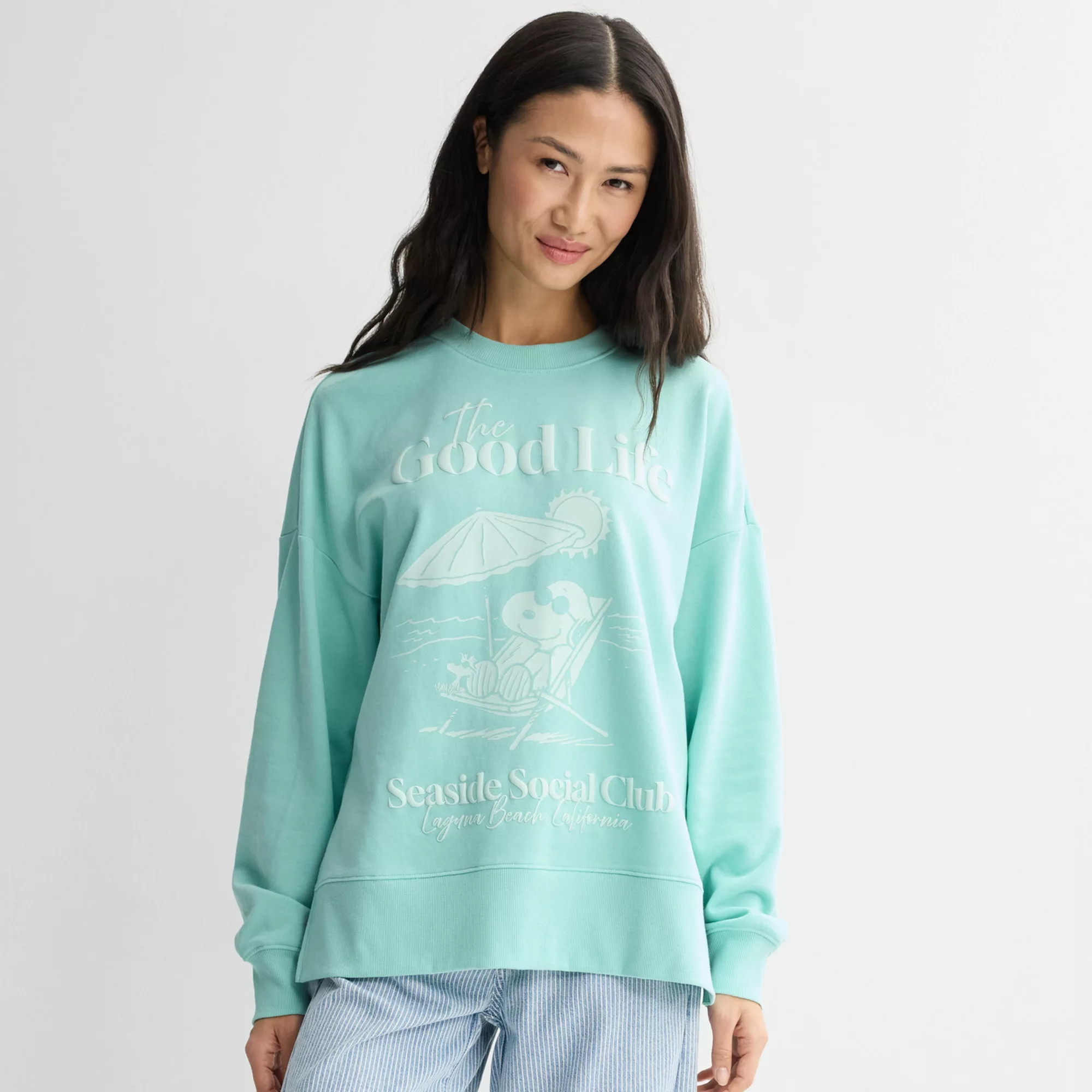 Juniors' Peanuts Snoopy French Terry Good Life Graphic Pullover | Kohl's