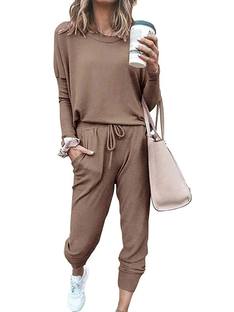 Shine Up Sweatsuit Sets for Women 2 Piece Lounge Set Loose Jogger Sets Fall Outfits Sets Solid Tr... | Walmart (US)