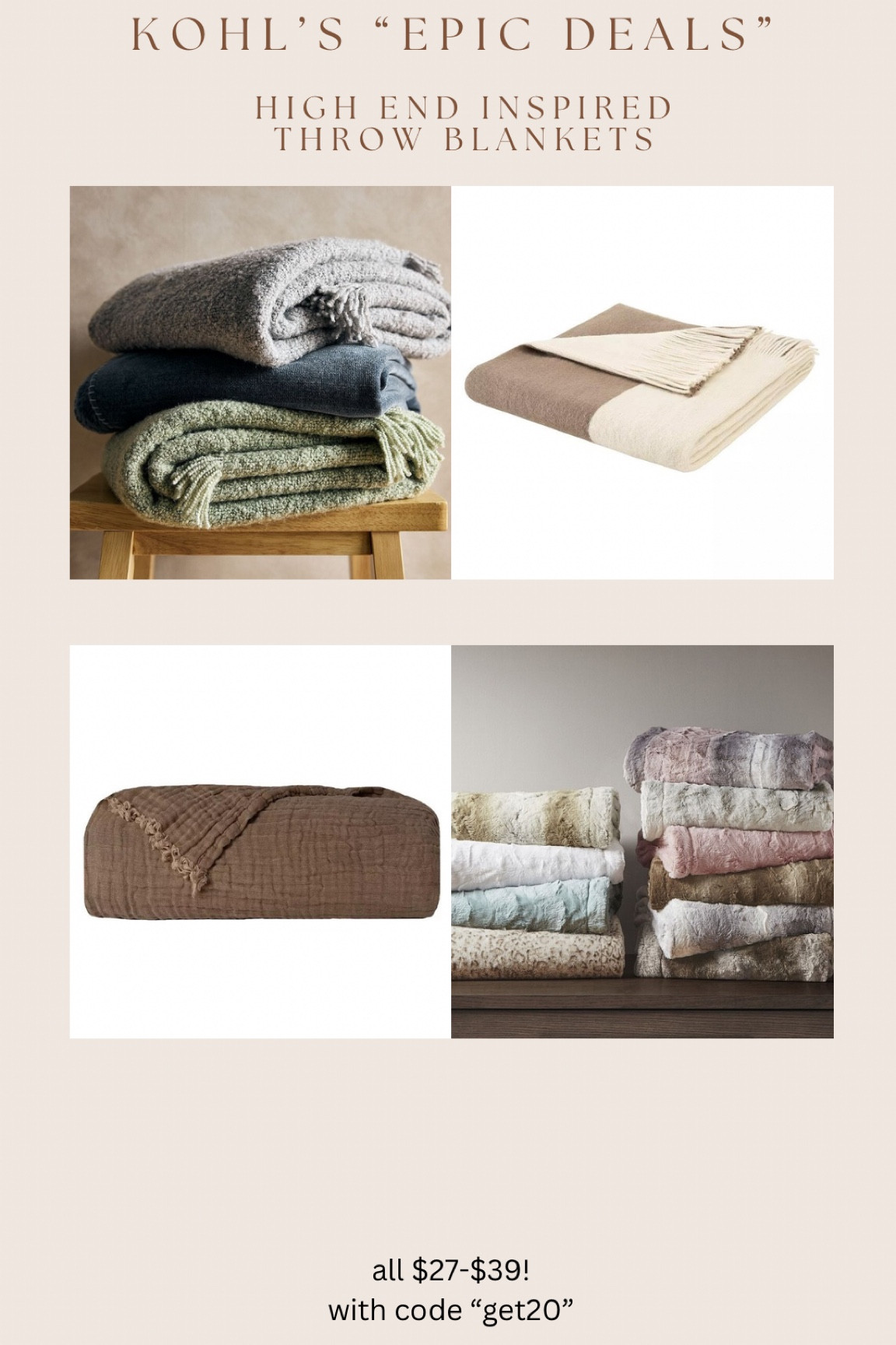 I just found these stunning throw blankets that look high end on sale for @kohls epic deals week!

These would be great for over couch, accent chair, bench, etc 

Use code “get20” for deal! 

#kohls #kohlsfinds #kohlspartner

#LTKfindsunder50 #LTKsalealert #LTKhome