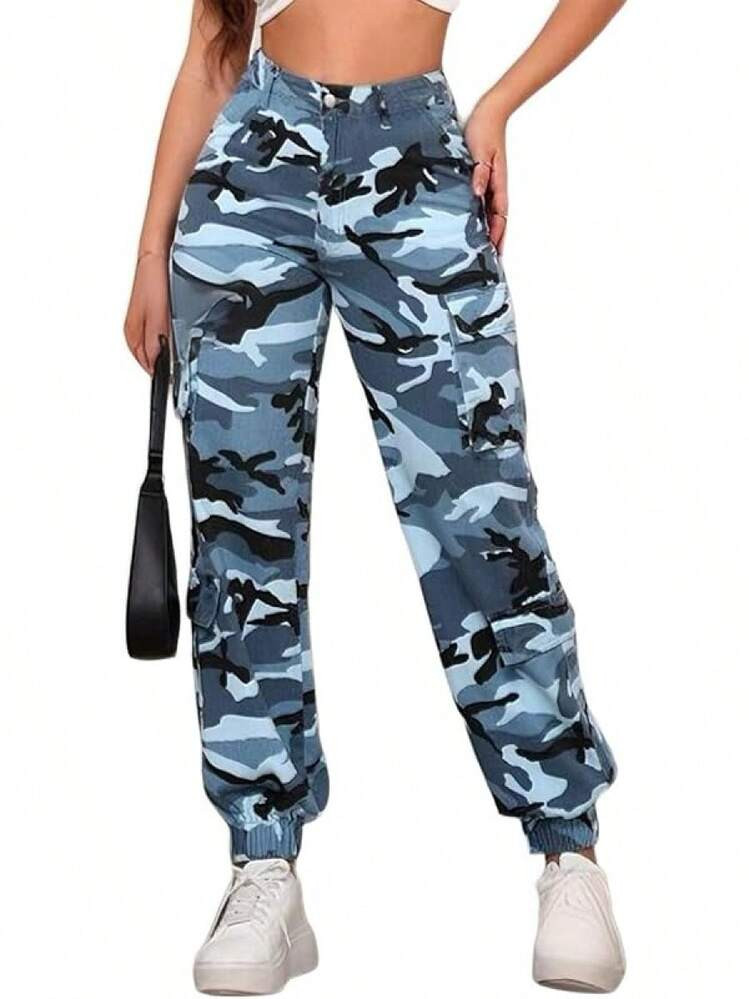 Women's Hiking Cargo Jogger Camo Pants With Pockets High Waisted Slim Casual Outdoor Tapered Combat Works Pants | SHEIN