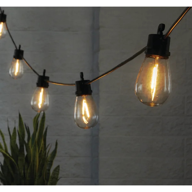 Better Homes Gardens Outdoor 12 in Solar 15 LED Warm White String Lights, Black/Clear | Walmart (US)