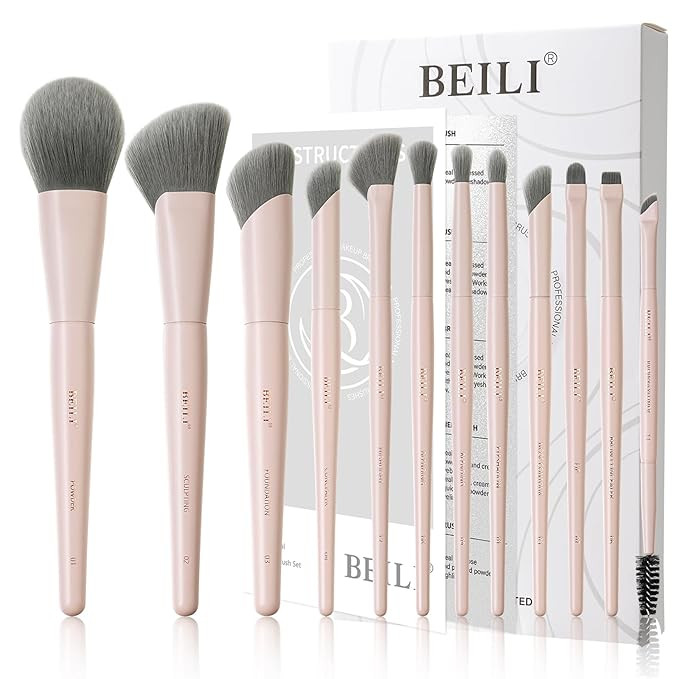 BEILI 12-Piece Pink Makeup Brush Set, Professional Synthetic Brushes for Face & Eye Makeup, Powde... | Amazon (US)