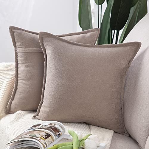 MADIZZ Set of 2 Short Chenille Throw Pillow Covers 24x24 Inch Light Taupe Soft Decorative Cushion... | Amazon (US)