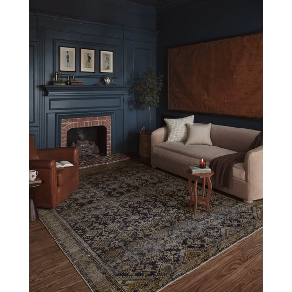 Lenna LEA-01 Indigo/Natural Printed Area Rug | Rugs Direct