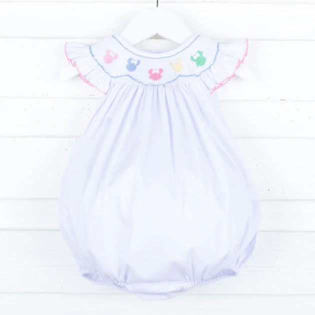 Pastel Mouse Ears Smocked White Pique Bubble | Classic Whimsy