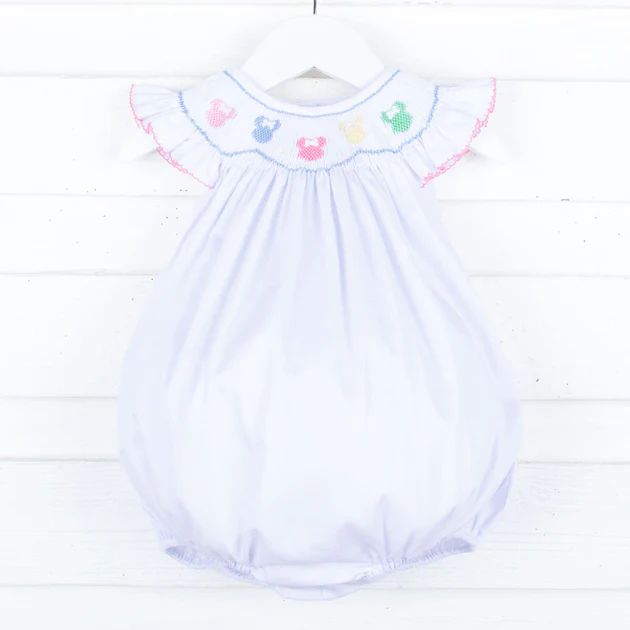 Pastel Mouse Ears Smocked White Pique Bubble | Classic Whimsy