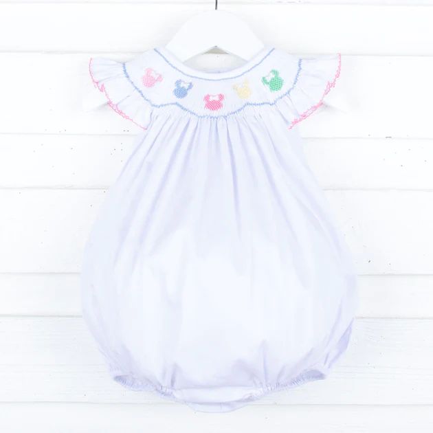 Pastel Mouse Ears Smocked White Pique Bubble | Classic Whimsy